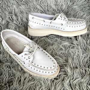 Sperry Rebecca Minkoff Leather Studded Boat Shoe Vibram Lug Sole Womens 7 White